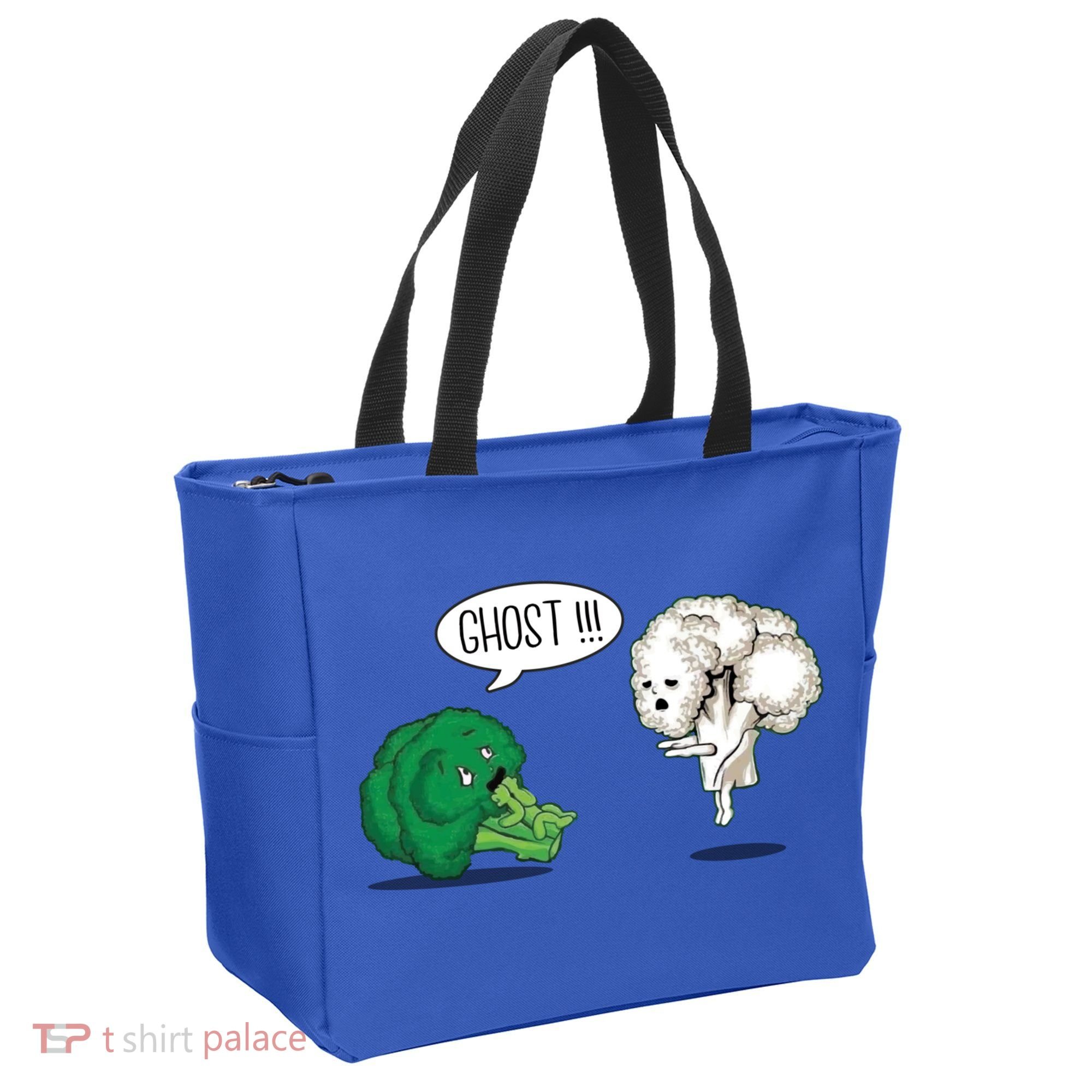 Funny Scared Broccoli By Ghost Cauliflower Funny Vegetarian Gift Tote Bag