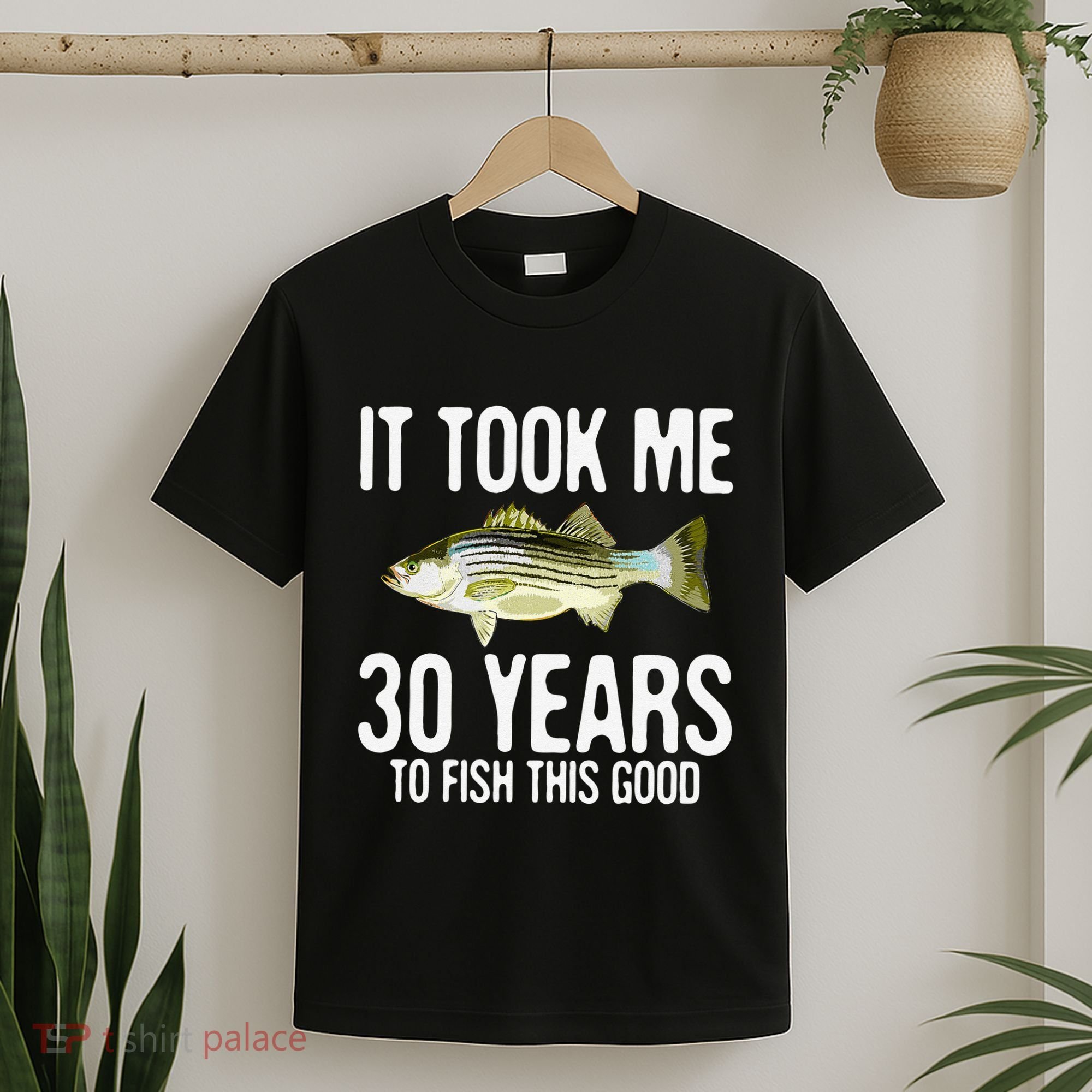 Funny Striped Bass Fishing 30th Birthday 30 Years To Fish T-Shirt