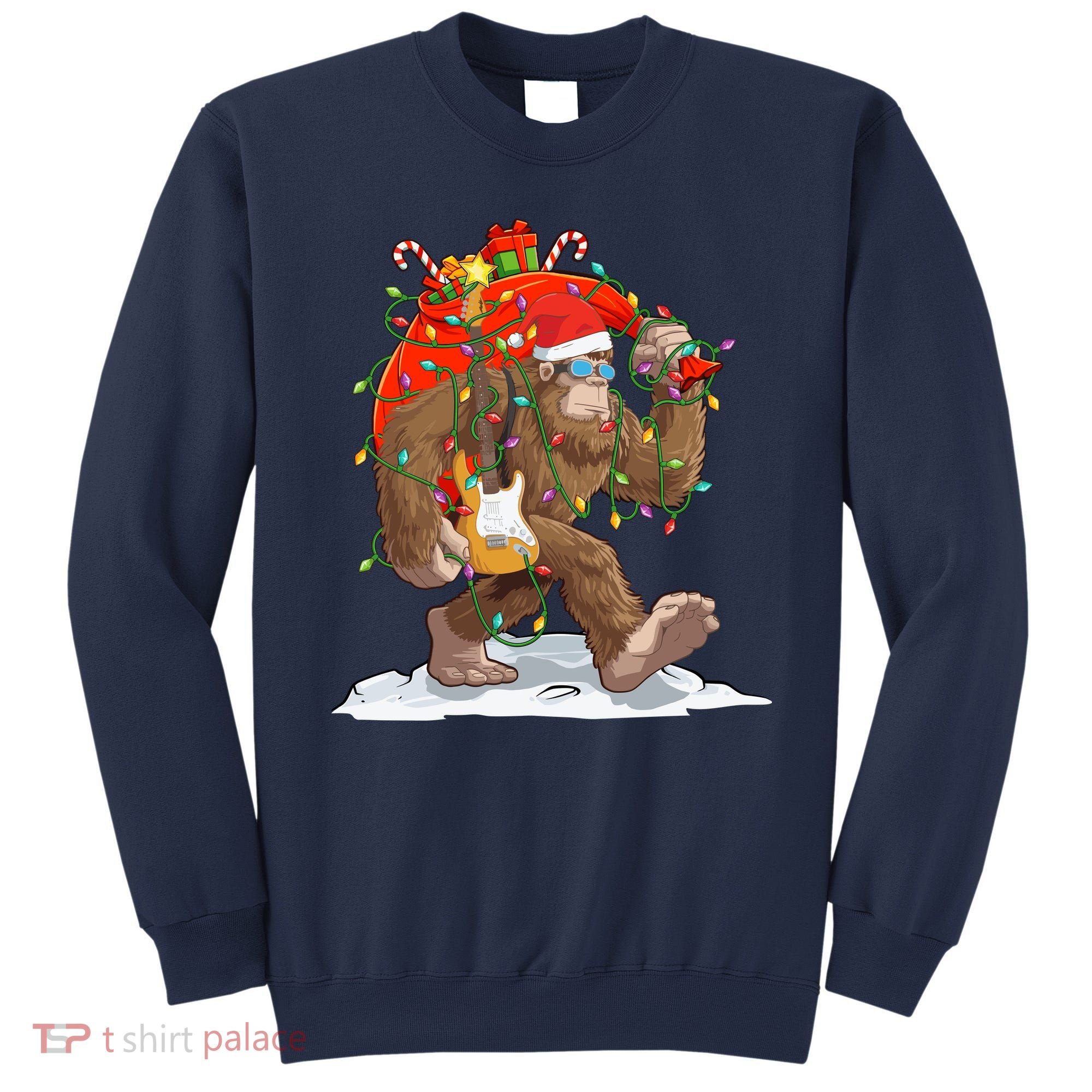 Funny Santa Bigfoot Christmas Lights Rock Sasquatch Believe Sweatshirt