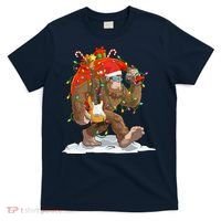 Funny Santa Bigfoot Christmas Lights Rock Sasquatch Believe T-Shirt thumb 0