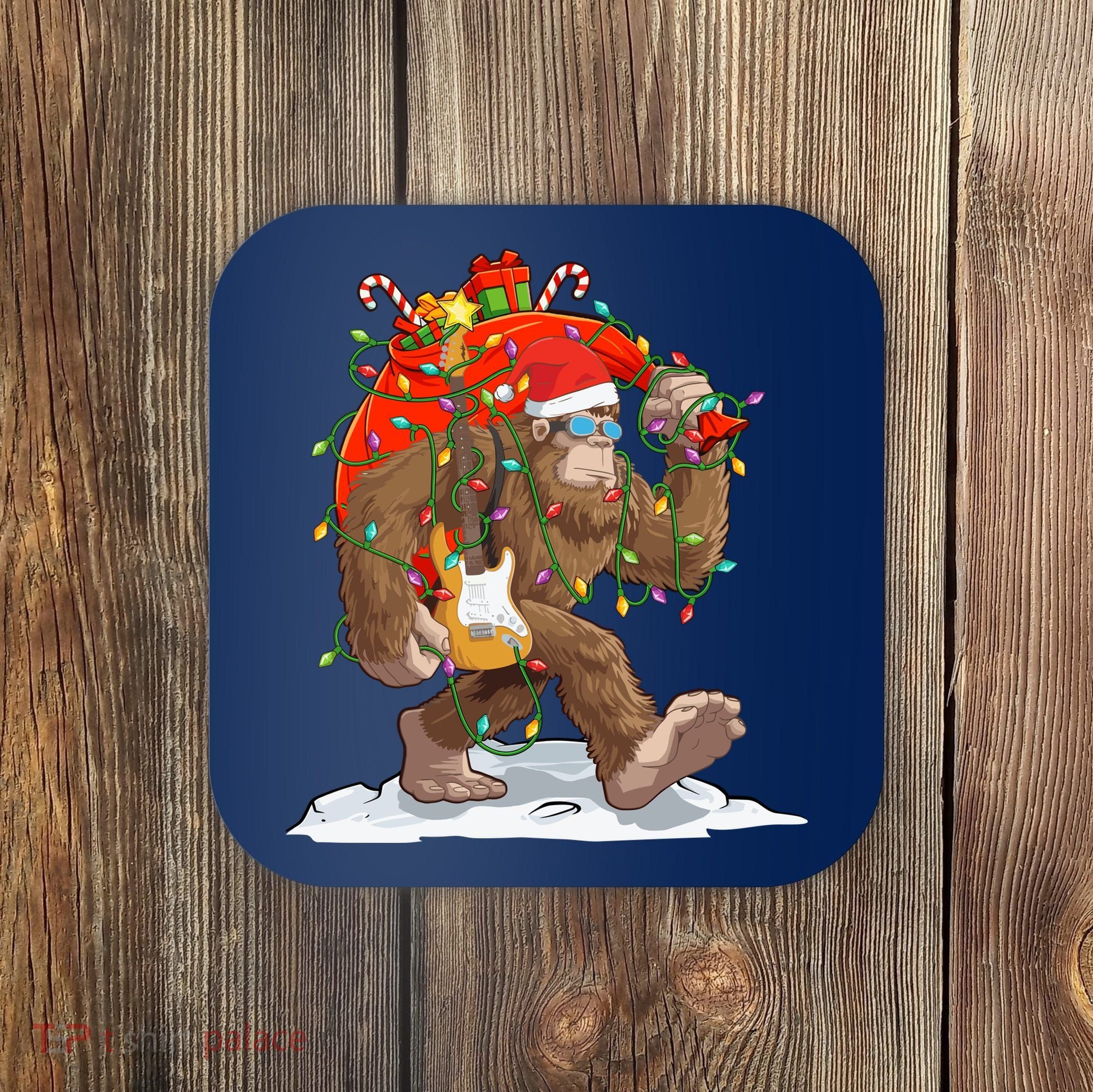 Funny Santa Bigfoot Christmas Lights Rock Sasquatch Believe Coaster