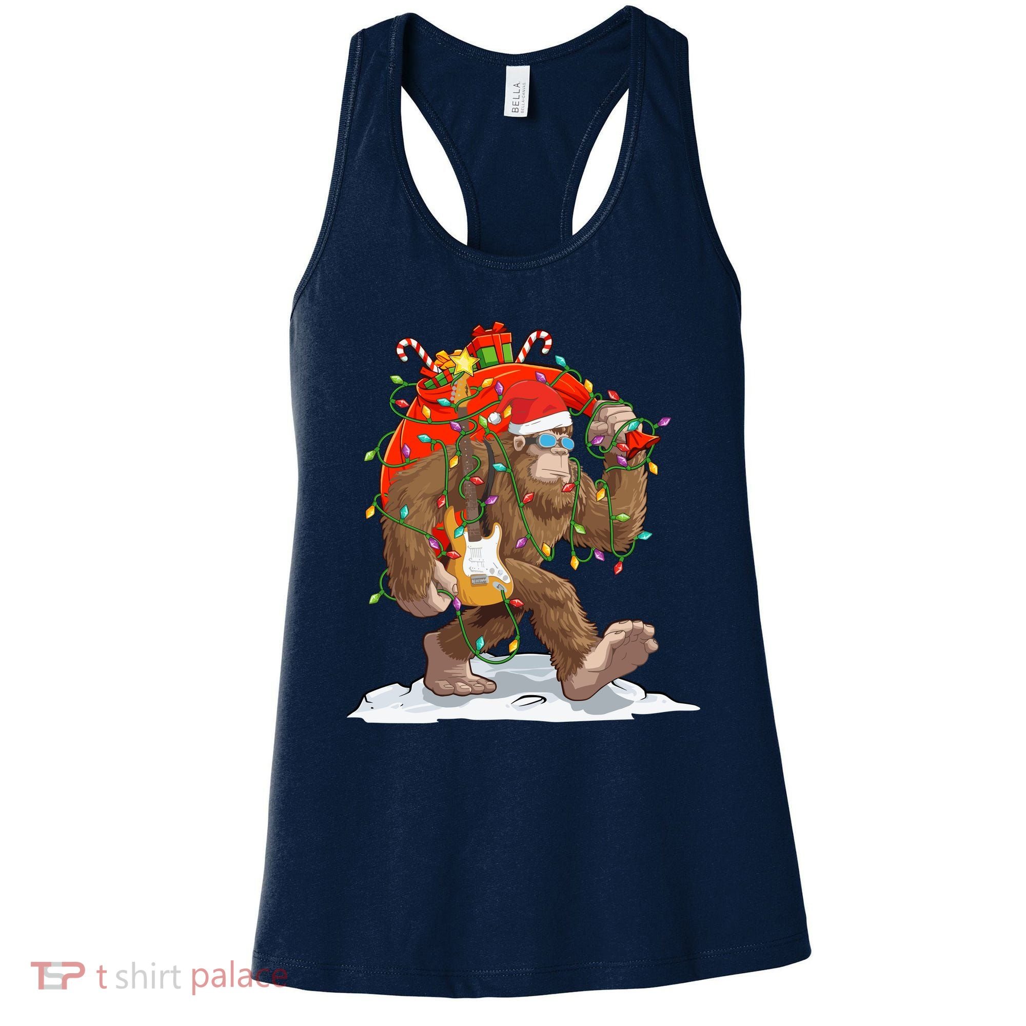 Funny Santa Bigfoot Christmas Lights Rock Sasquatch Believe Women's Tank Top