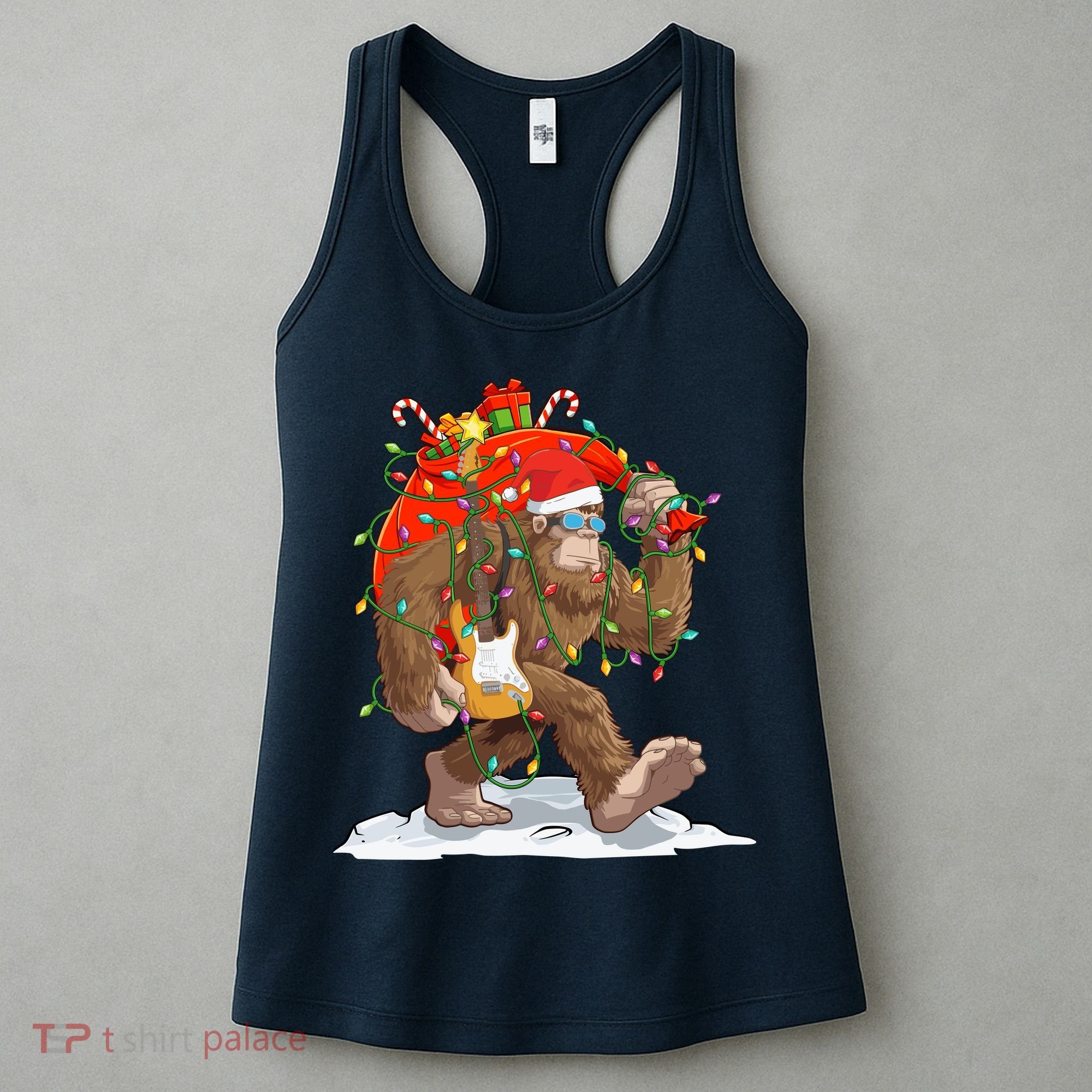 Funny Santa Bigfoot Christmas Lights Rock Sasquatch Believe Women's Tank Top