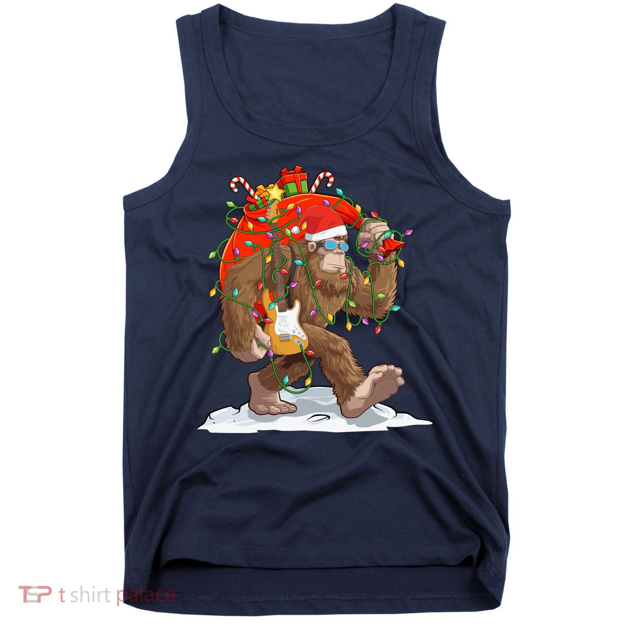 Funny Santa Bigfoot Christmas Lights Rock Sasquatch Believe Tank Top