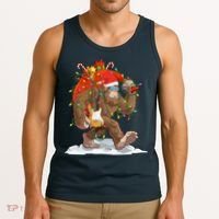 Funny Santa Bigfoot Christmas Lights Rock Sasquatch Believe Tank Top thumb 3