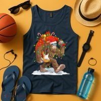 Funny Santa Bigfoot Christmas Lights Rock Sasquatch Believe Tank Top thumb 4