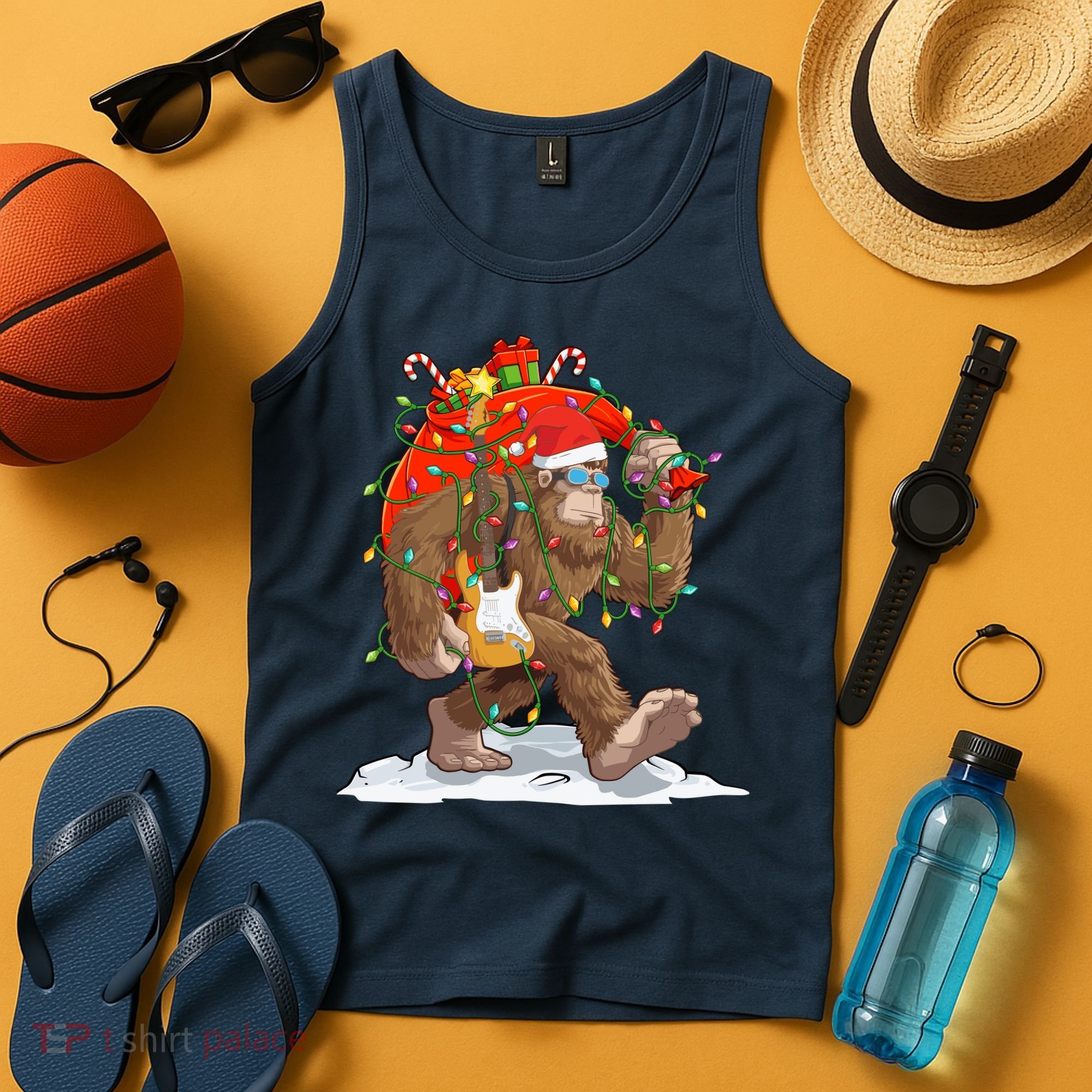 Funny Santa Bigfoot Christmas Lights Rock Sasquatch Believe Tank Top