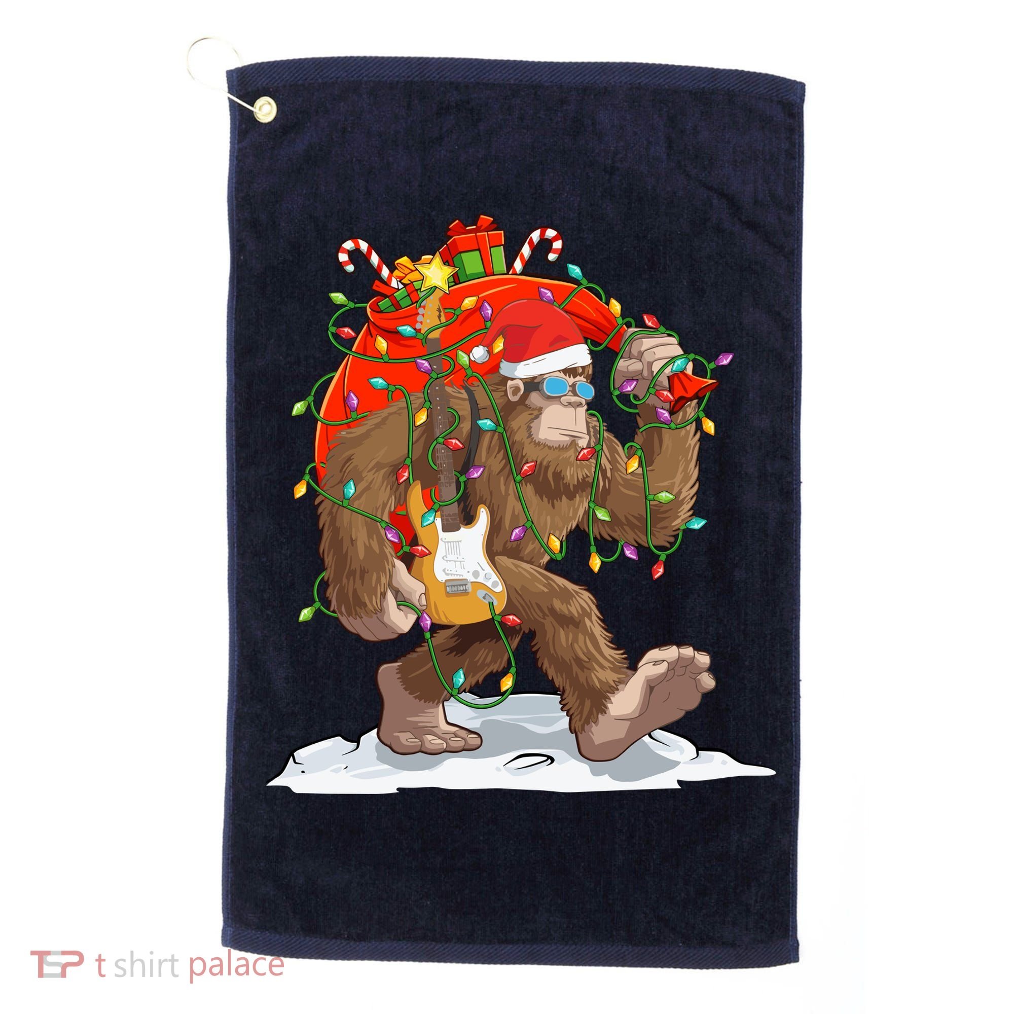 Funny Santa Bigfoot Christmas Lights Rock Sasquatch Believe Golf Towel