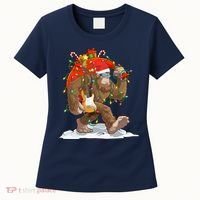 Funny Santa Bigfoot Christmas Lights Rock Sasquatch Believe Women's T-Shirt thumb 0