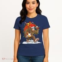 Funny Santa Bigfoot Christmas Lights Rock Sasquatch Believe Women's T-Shirt thumb 4