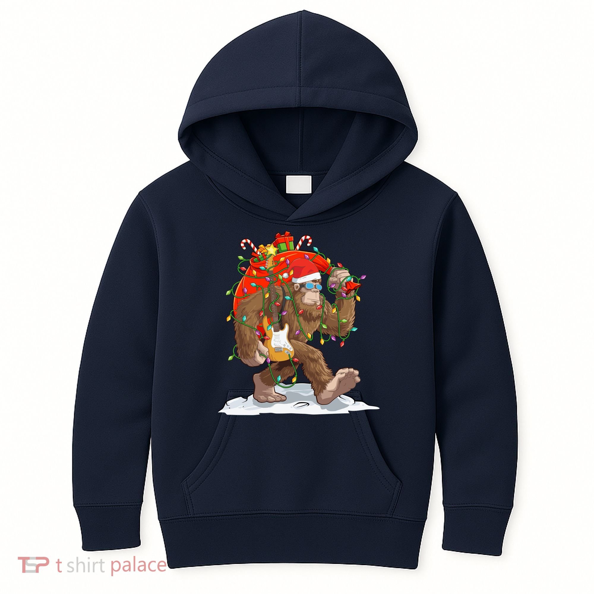 Funny Santa Bigfoot Christmas Lights Rock Sasquatch Believe Kids Hoodie