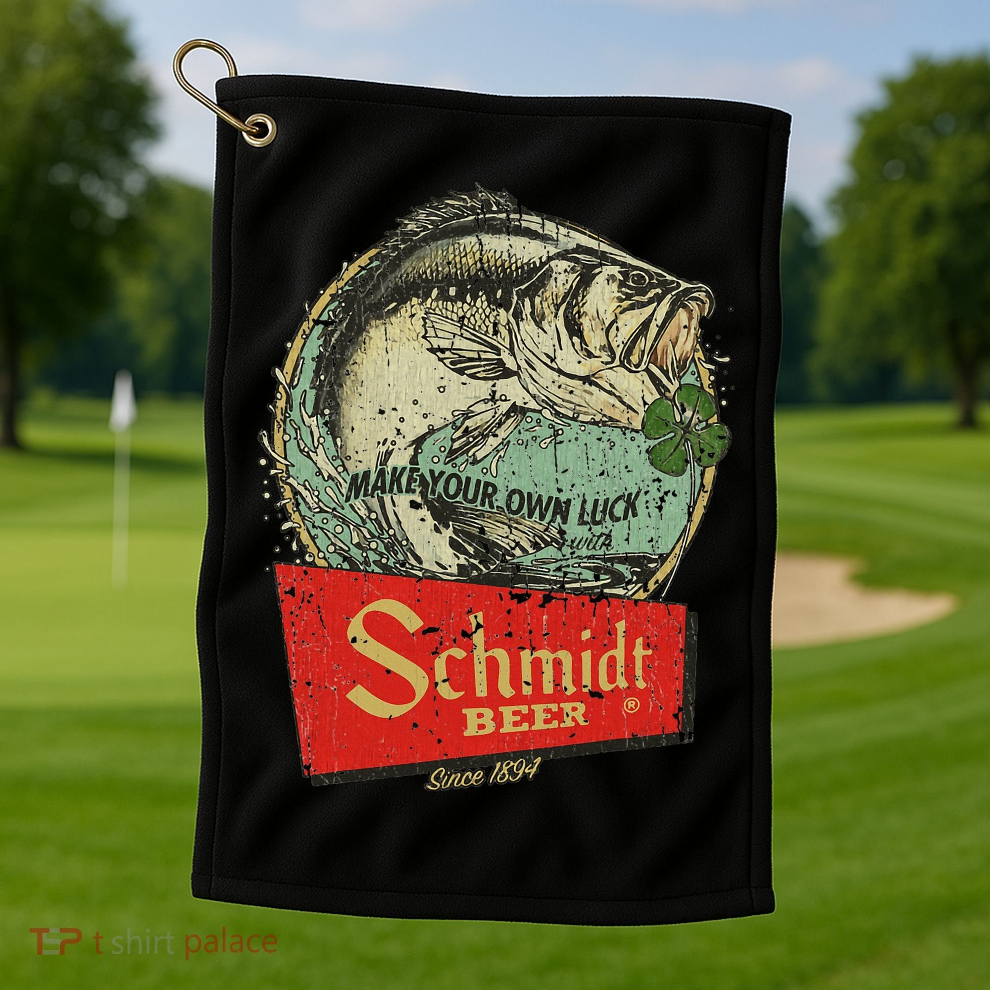 Fishing Schmidt Beer Make Your Own Luck 1894 Golf Towel