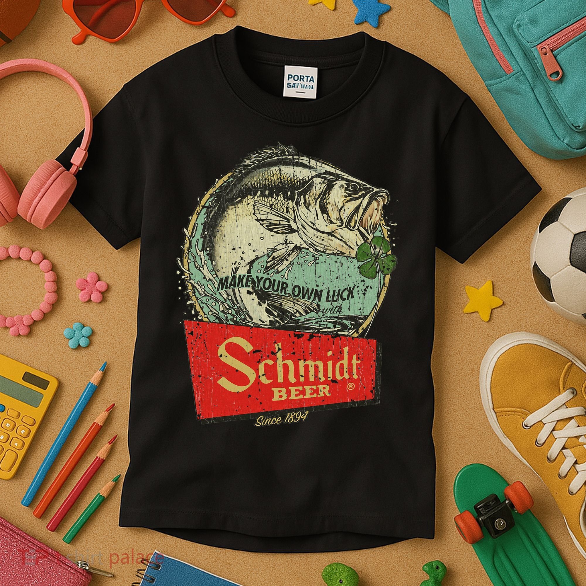 Fishing Schmidt Beer Make Your Own Luck 1894 Kids T-Shirt