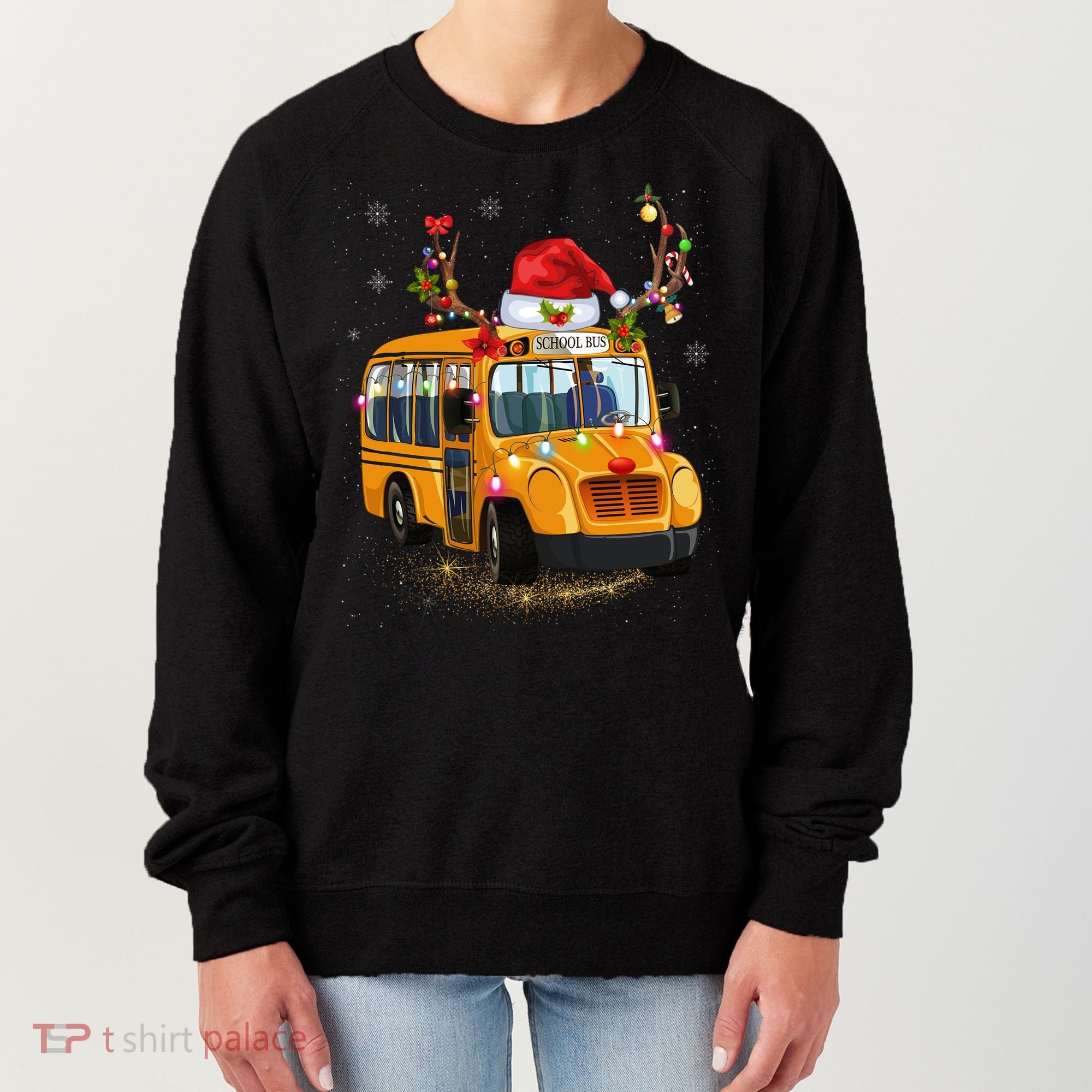 Funny School Bus Reindeer Santa Christmas School Bus Driver Women's Sweatshirt