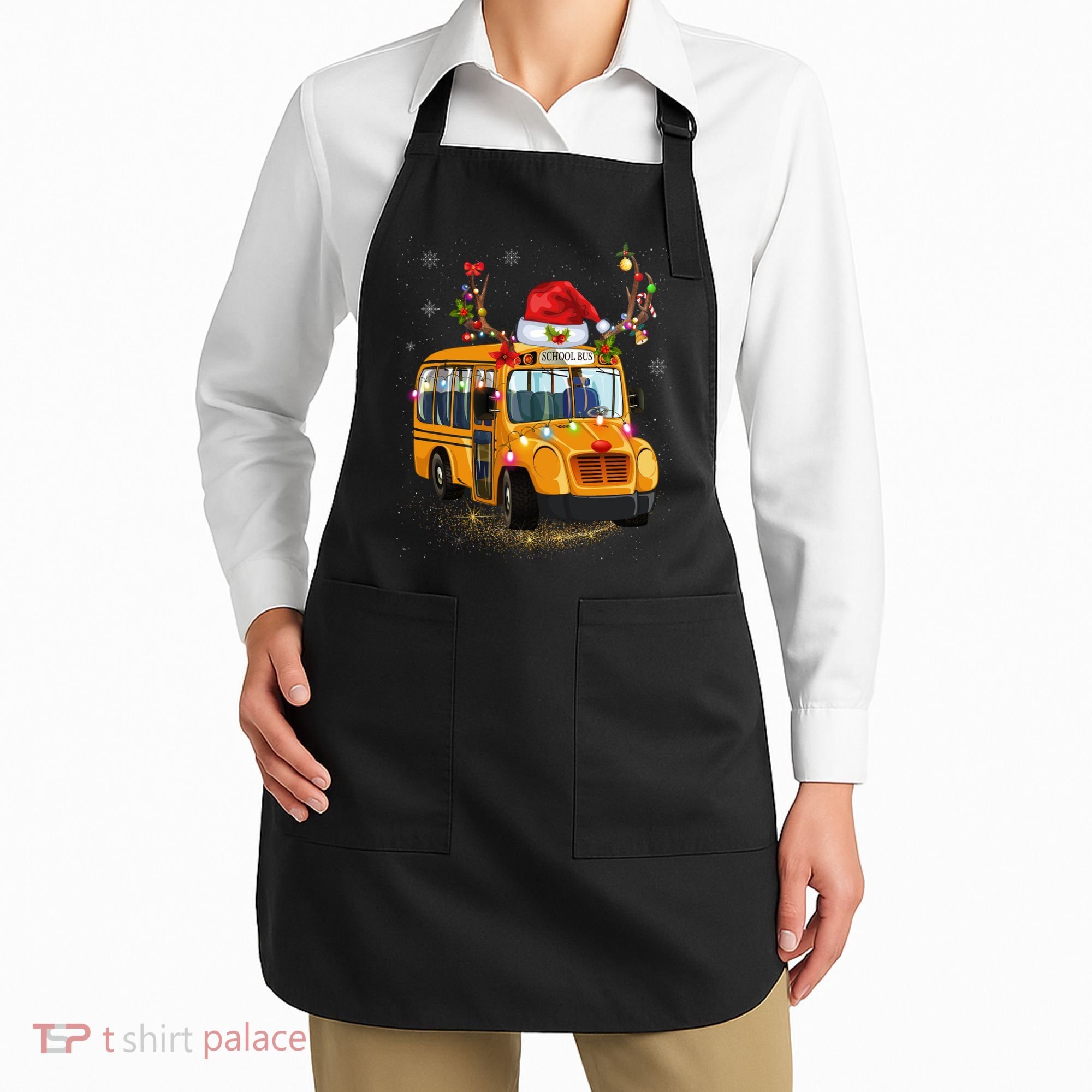 Funny School Bus Reindeer Santa Christmas School Bus Driver Apron