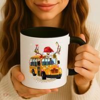 Funny School Bus Reindeer Santa Christmas School Bus Driver Coffee Mug thumb 3