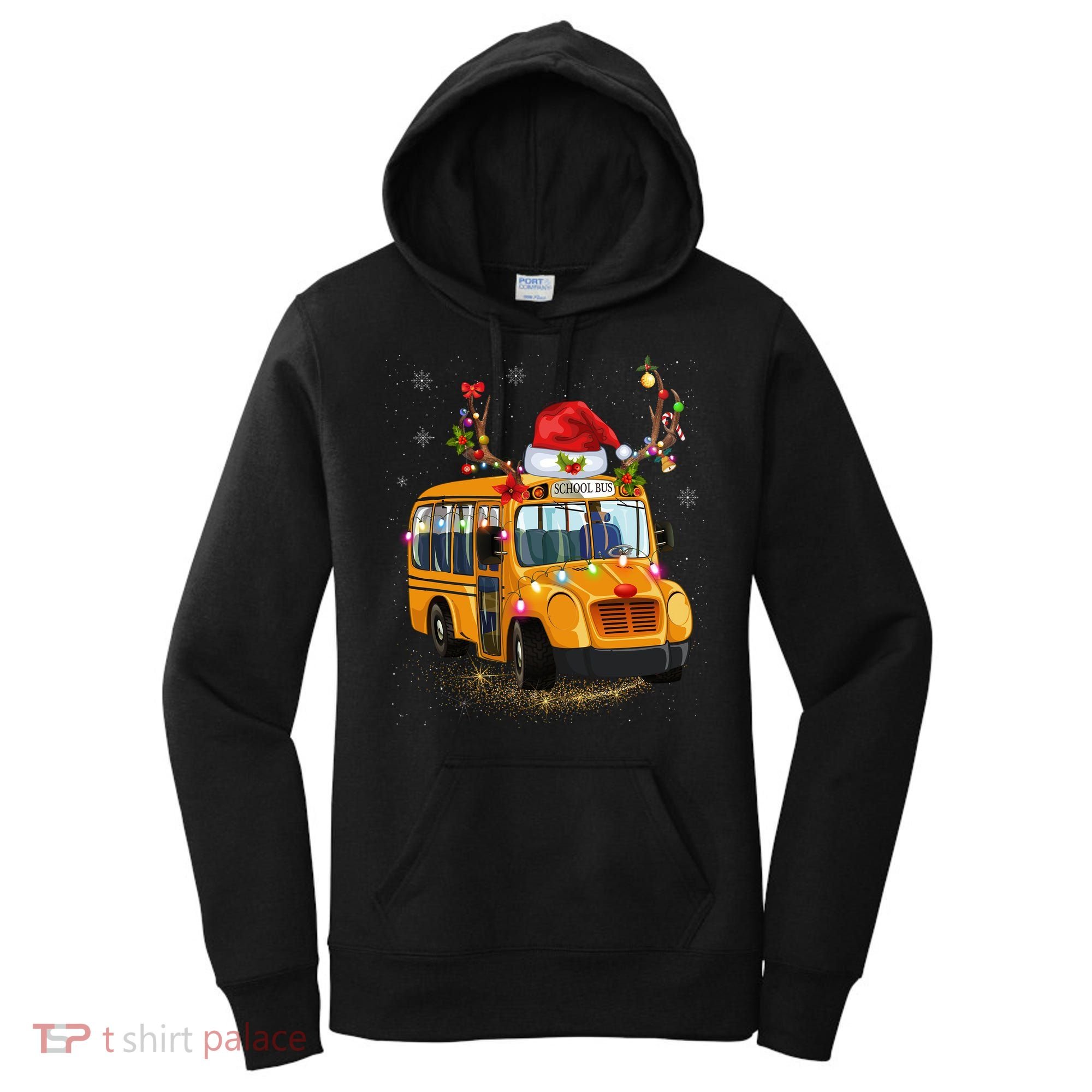 Funny School Bus Reindeer Santa Christmas School Bus Driver Women's Hoodie