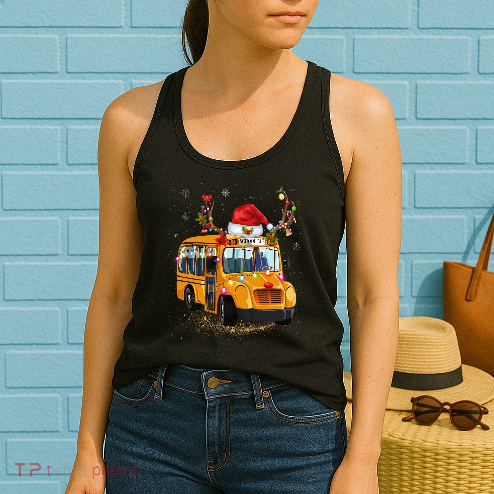 Funny School Bus Reindeer Santa Christmas School Bus Driver Women's Tank Top
