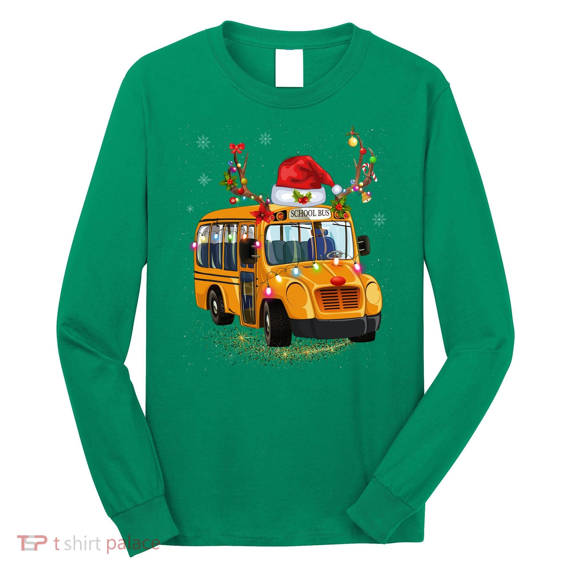 Funny School Bus Reindeer Santa Christmas School Bus Driver Long Sleeve Shirt