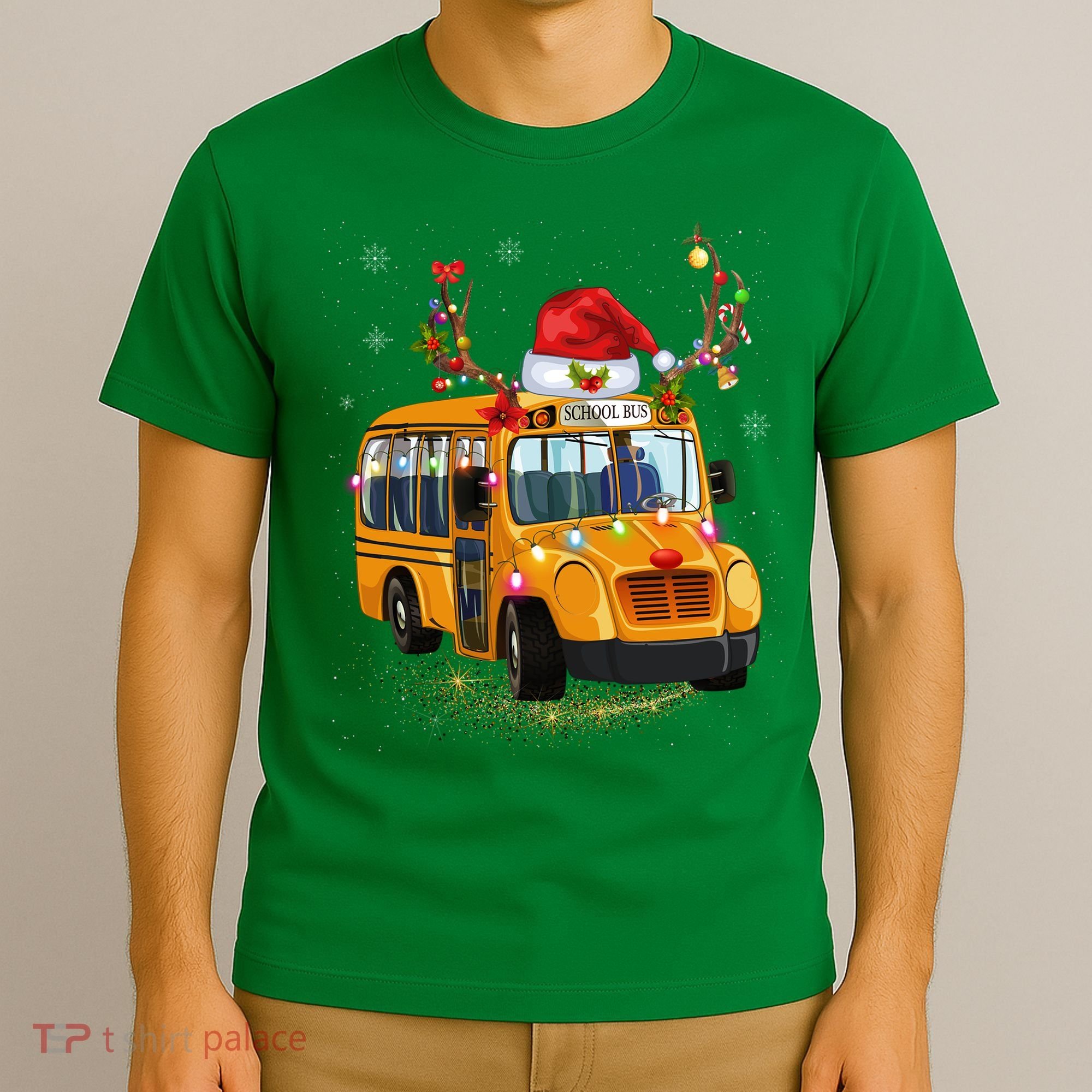 Funny School Bus Reindeer Santa Christmas School Bus Driver T-Shirt