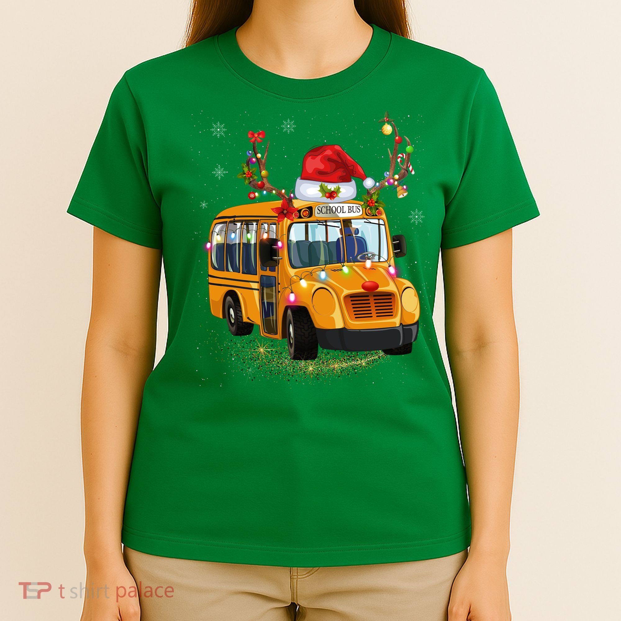 Funny School Bus Reindeer Santa Christmas School Bus Driver T-Shirt