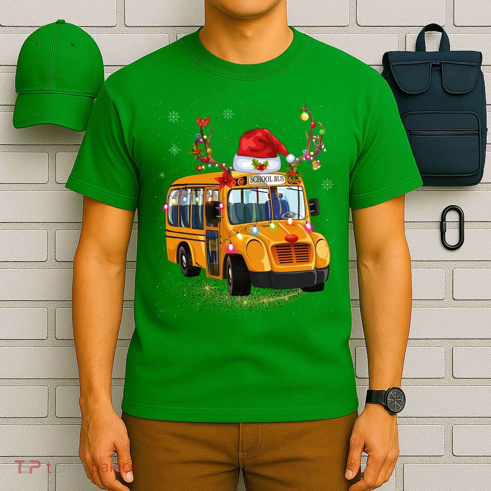 Funny School Bus Reindeer Santa Christmas School Bus Driver T-Shirt