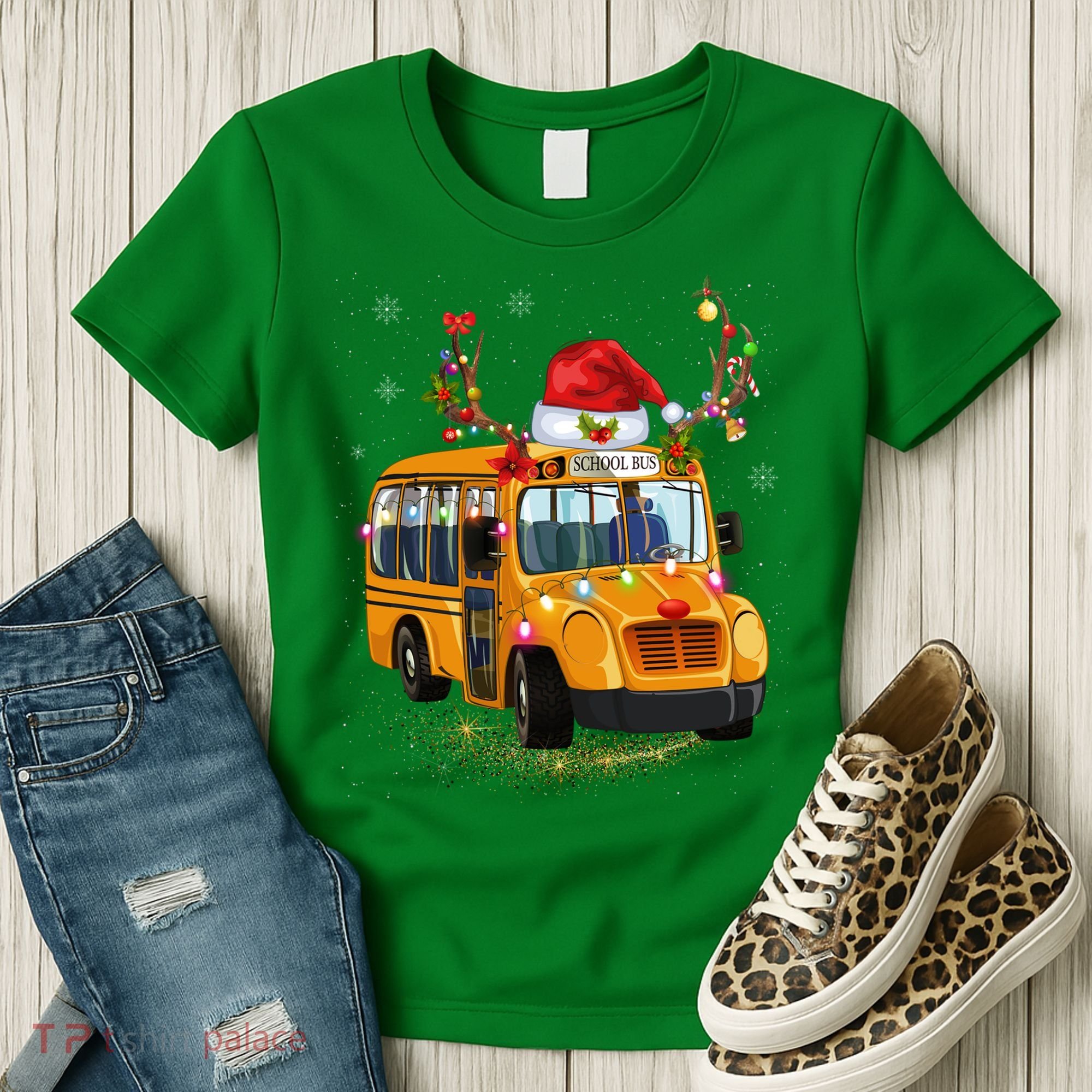 Funny School Bus Reindeer Santa Christmas School Bus Driver Women's T-Shirt