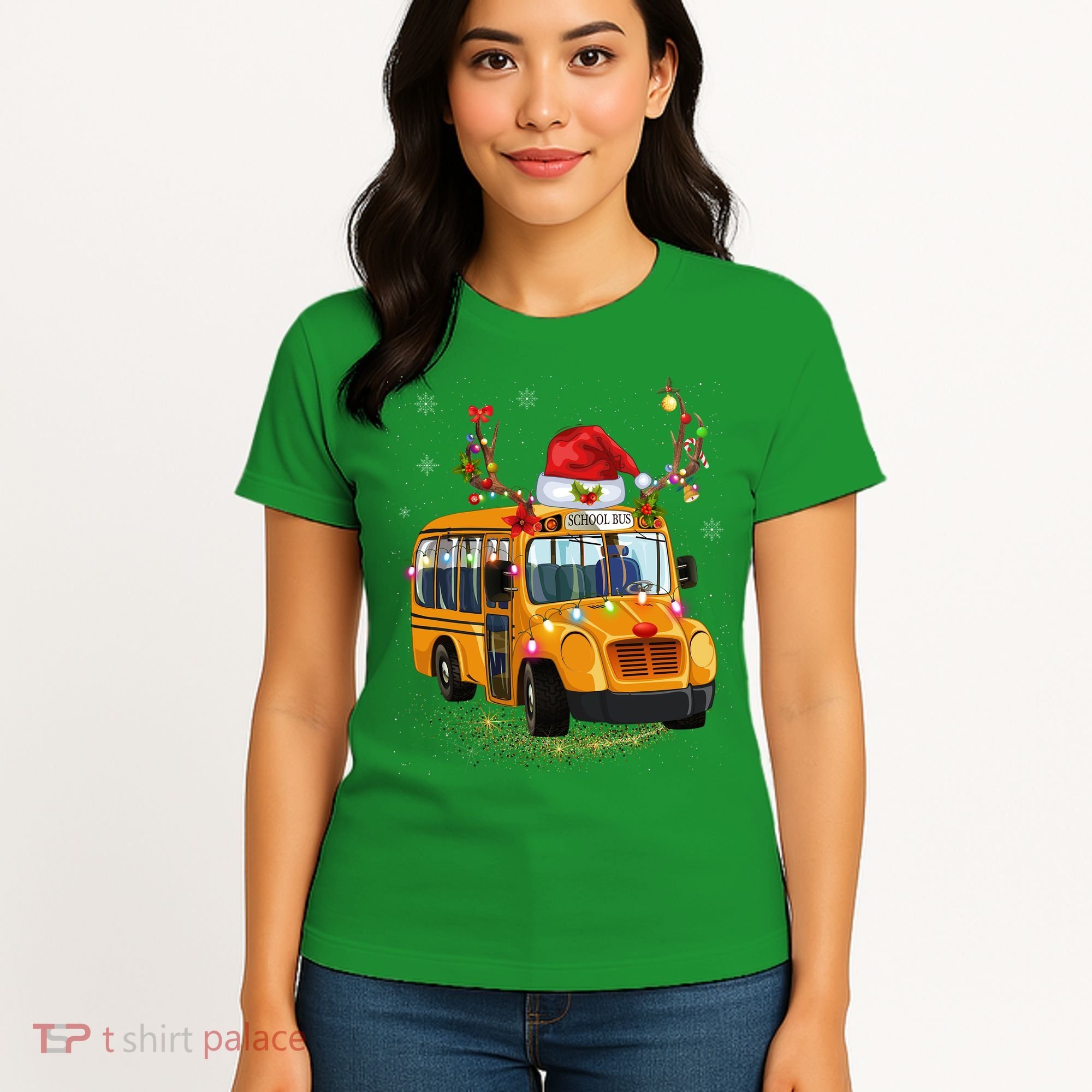 Funny School Bus Reindeer Santa Christmas School Bus Driver Women's T-Shirt
