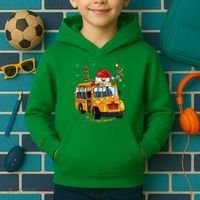 Funny School Bus Reindeer Santa Christmas School Bus Driver Kids Hoodie thumb 2