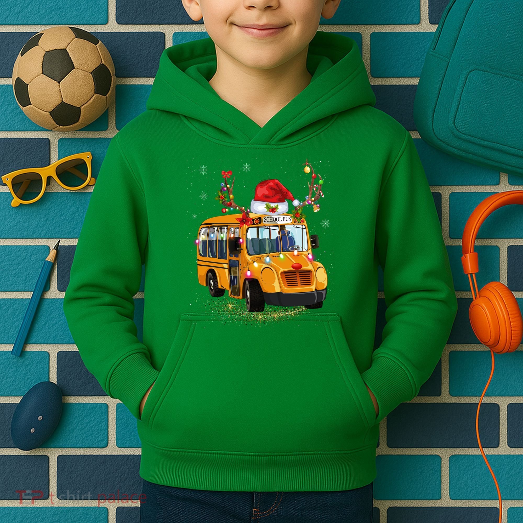 Funny School Bus Reindeer Santa Christmas School Bus Driver Kids Hoodie