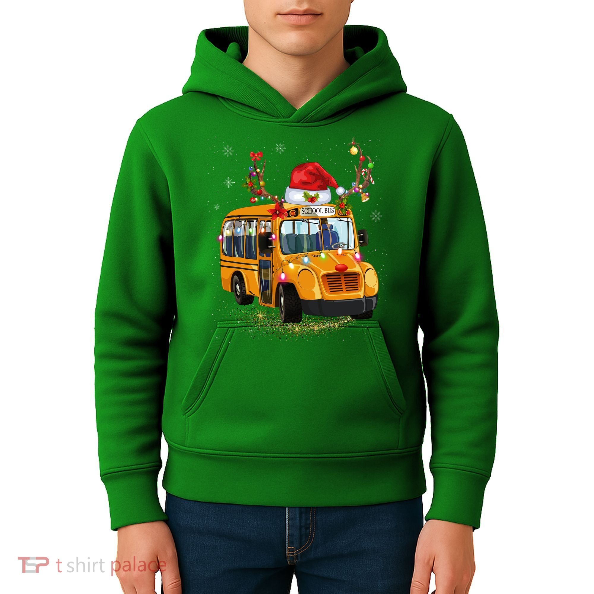 Funny School Bus Reindeer Santa Christmas School Bus Driver Kids Hoodie