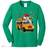 Funny School Bus Reindeer Santa Christmas School Bus Driver Kids Long Sleeve Shirt thumb 0