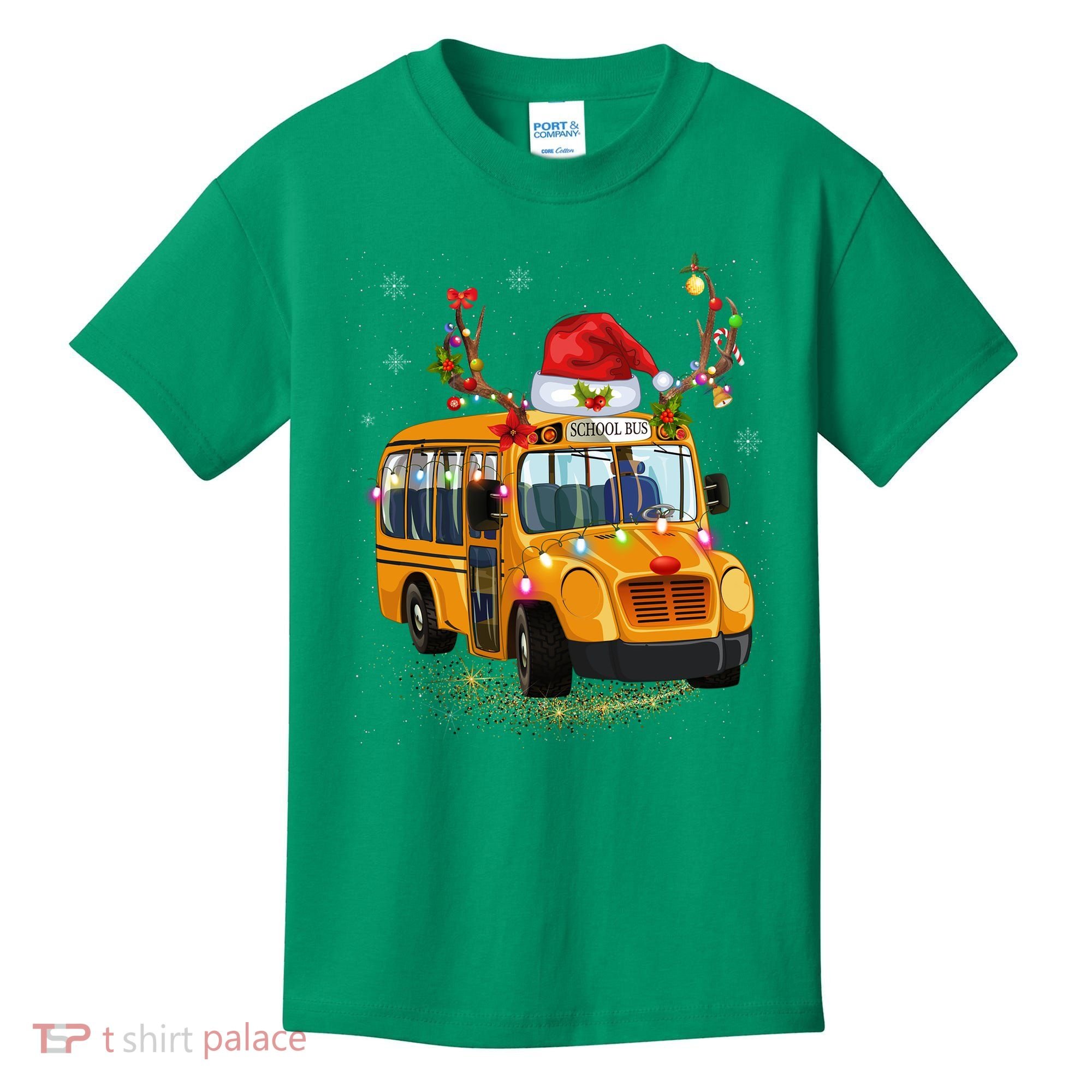 Funny School Bus Reindeer Santa Christmas School Bus Driver Kids T-Shirt