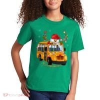 Funny School Bus Reindeer Santa Christmas School Bus Driver Kids T-Shirt thumb 2