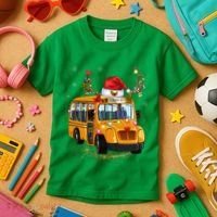 Funny School Bus Reindeer Santa Christmas School Bus Driver Kids T-Shirt thumb 3