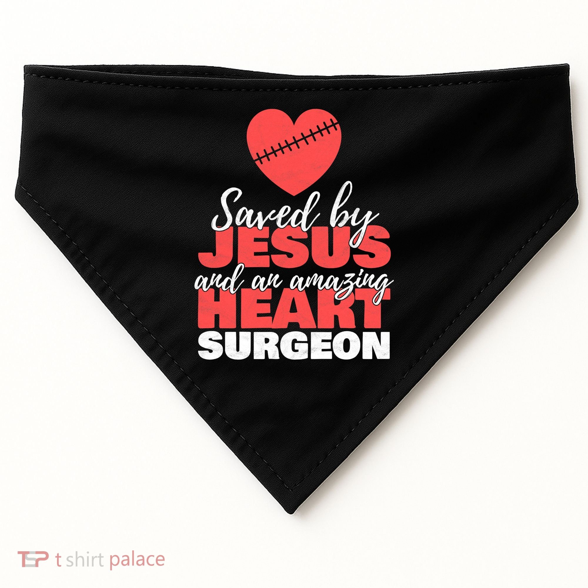 Funny Saved By Jesus Heart Surgeon Surgery Survivor USA-Made Doggie Bandana