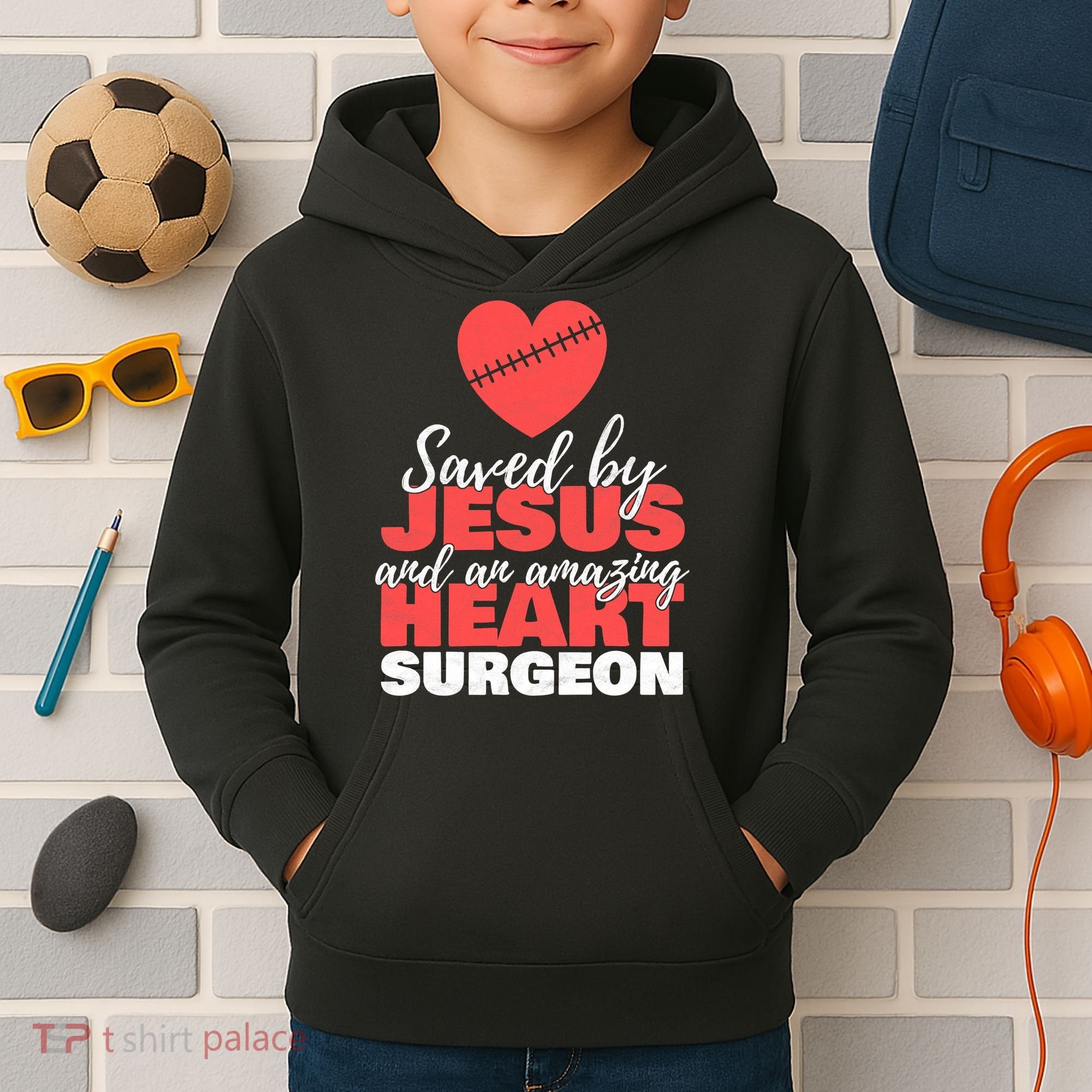 Funny Saved By Jesus Heart Surgeon Surgery Survivor Kids Hoodie