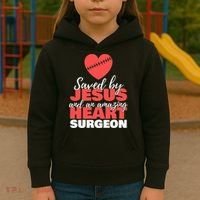 Funny Saved By Jesus Heart Surgeon Surgery Survivor Kids Hoodie thumb 3