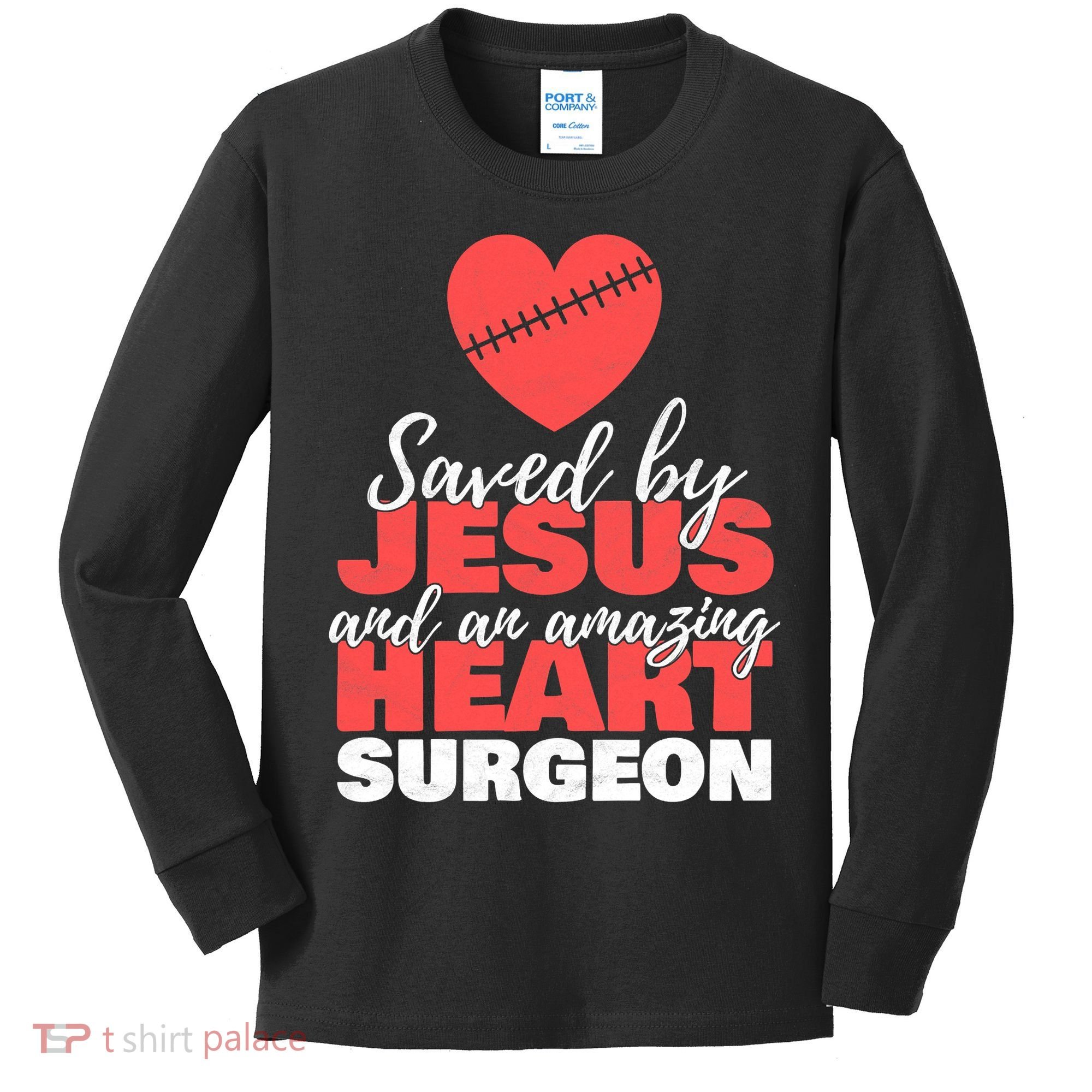 Funny Saved By Jesus Heart Surgeon Surgery Survivor Kids Long Sleeve Shirt
