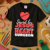 Funny Saved By Jesus Heart Surgeon Surgery Survivor Kids T-Shirt thumb 3