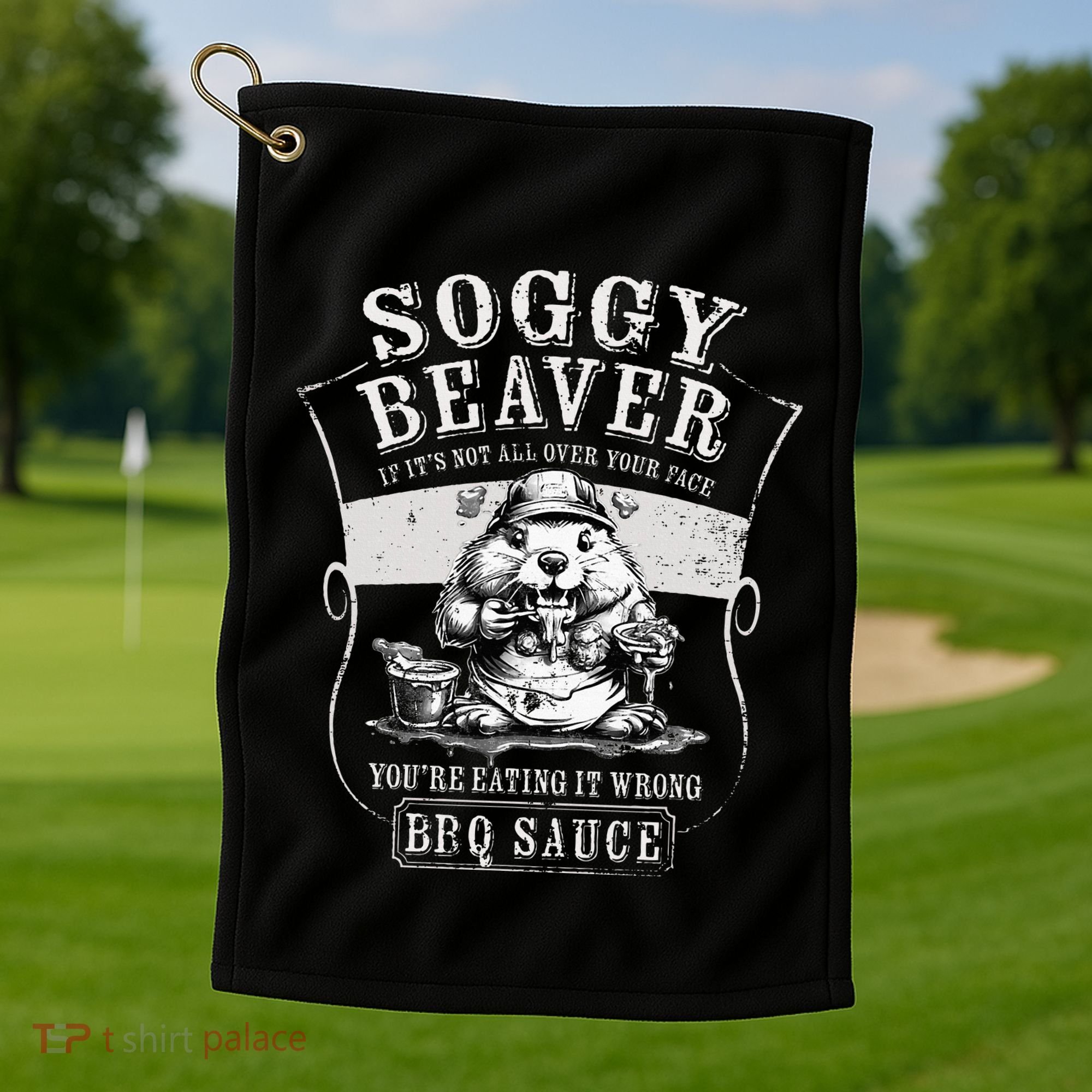 Funny Soggy Beaver Bbq If ItS Not All Over Your Face Golf Towel