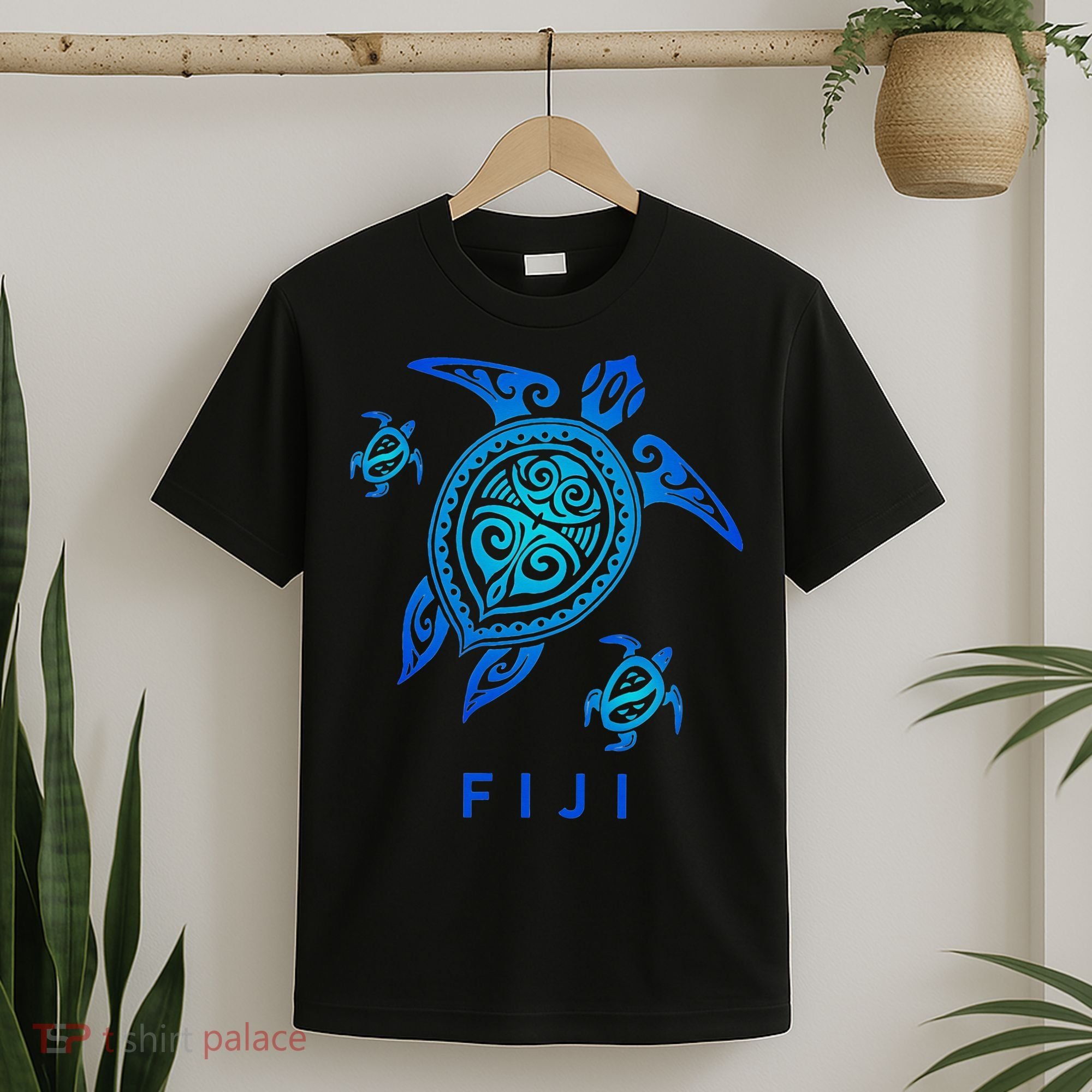 Fiji Sea Blue Tribal Turtle T-Shirt