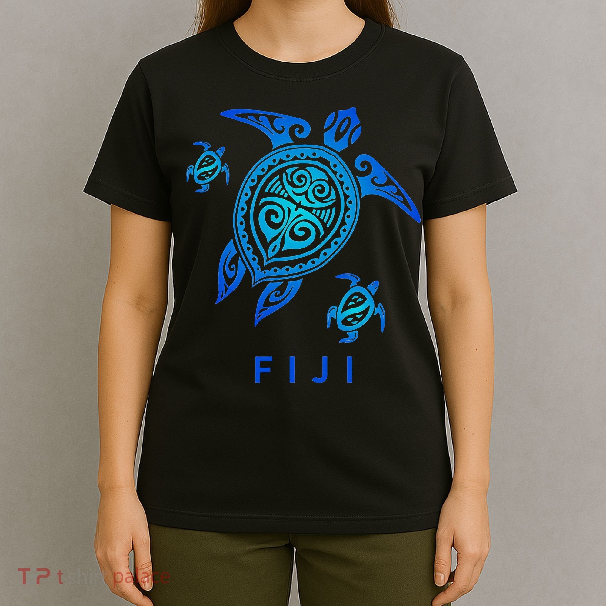 Fiji Sea Blue Tribal Turtle T-Shirt
