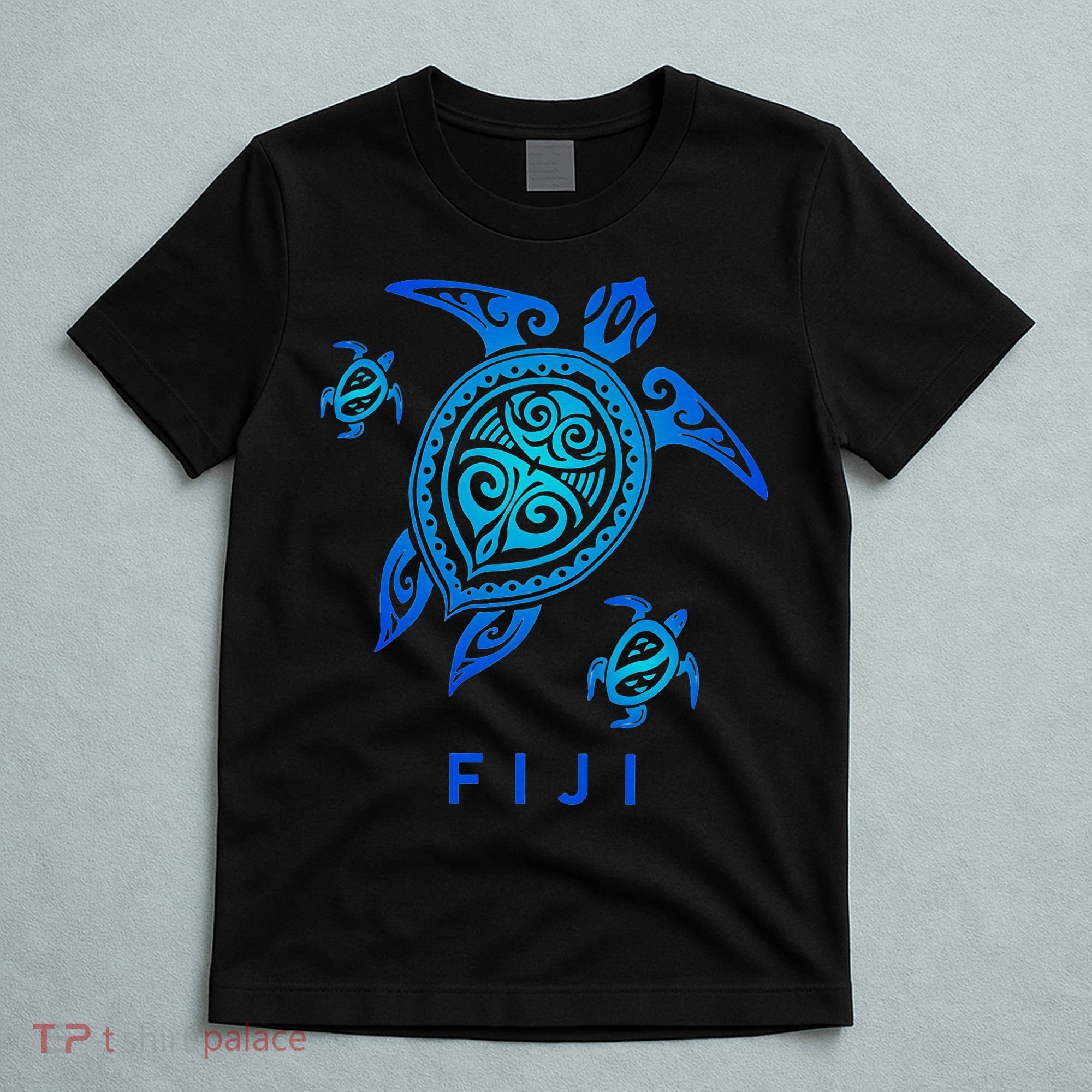Fiji Sea Blue Tribal Turtle T-Shirt