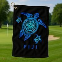 Fiji Sea Blue Tribal Turtle Golf Towel thumb 1