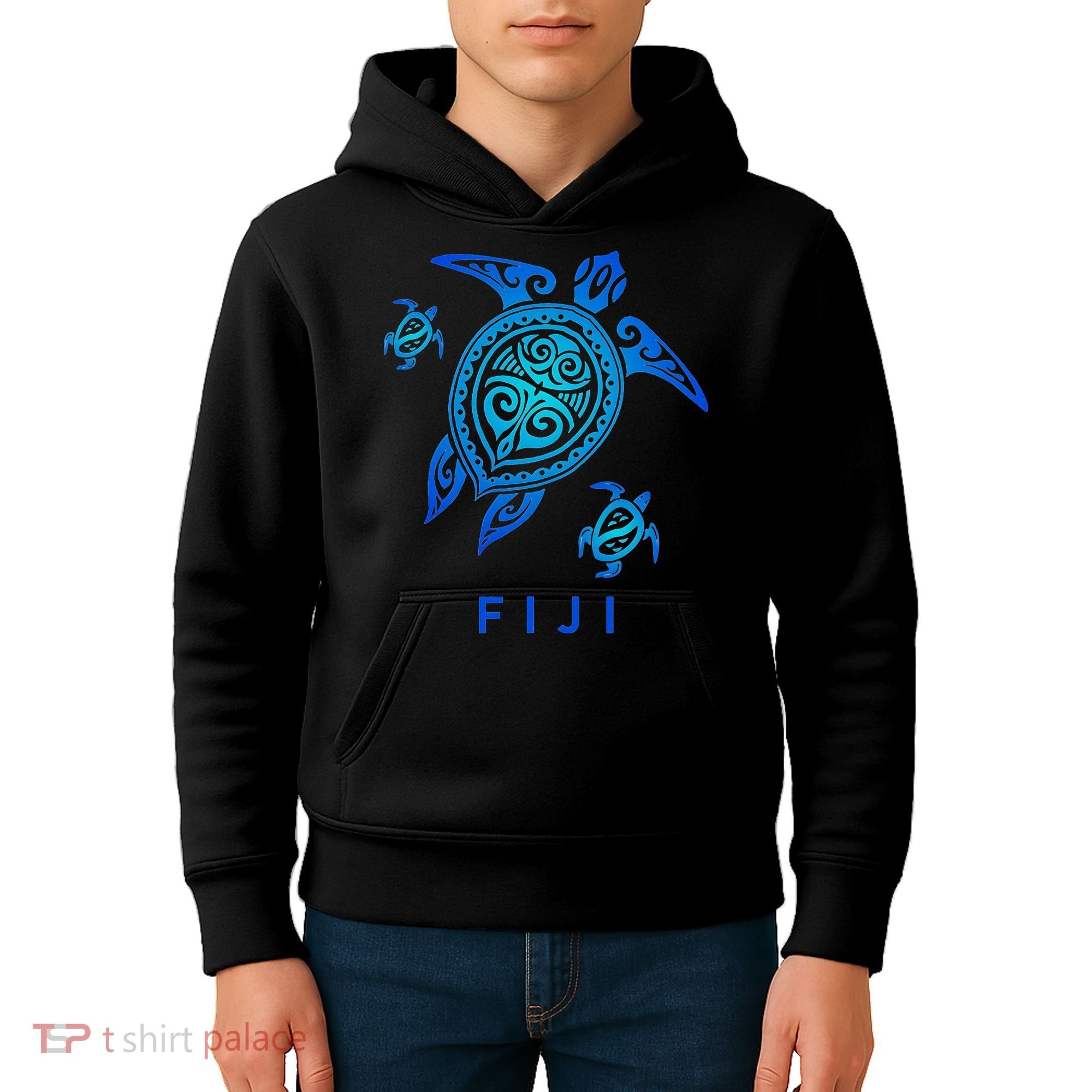 Fiji Sea Blue Tribal Turtle Kids Hoodie