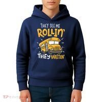 Funny School Bus Driver They See Me Rollin They Waitin Kids Hoodie thumb 4