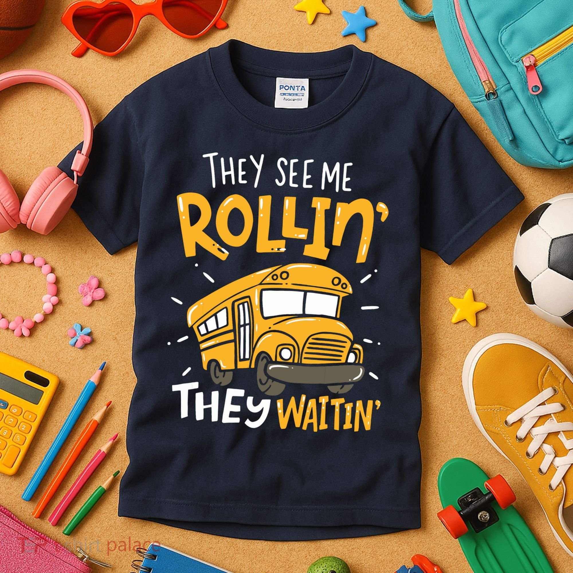 Funny School Bus Driver They See Me Rollin They Waitin Kids T-Shirt