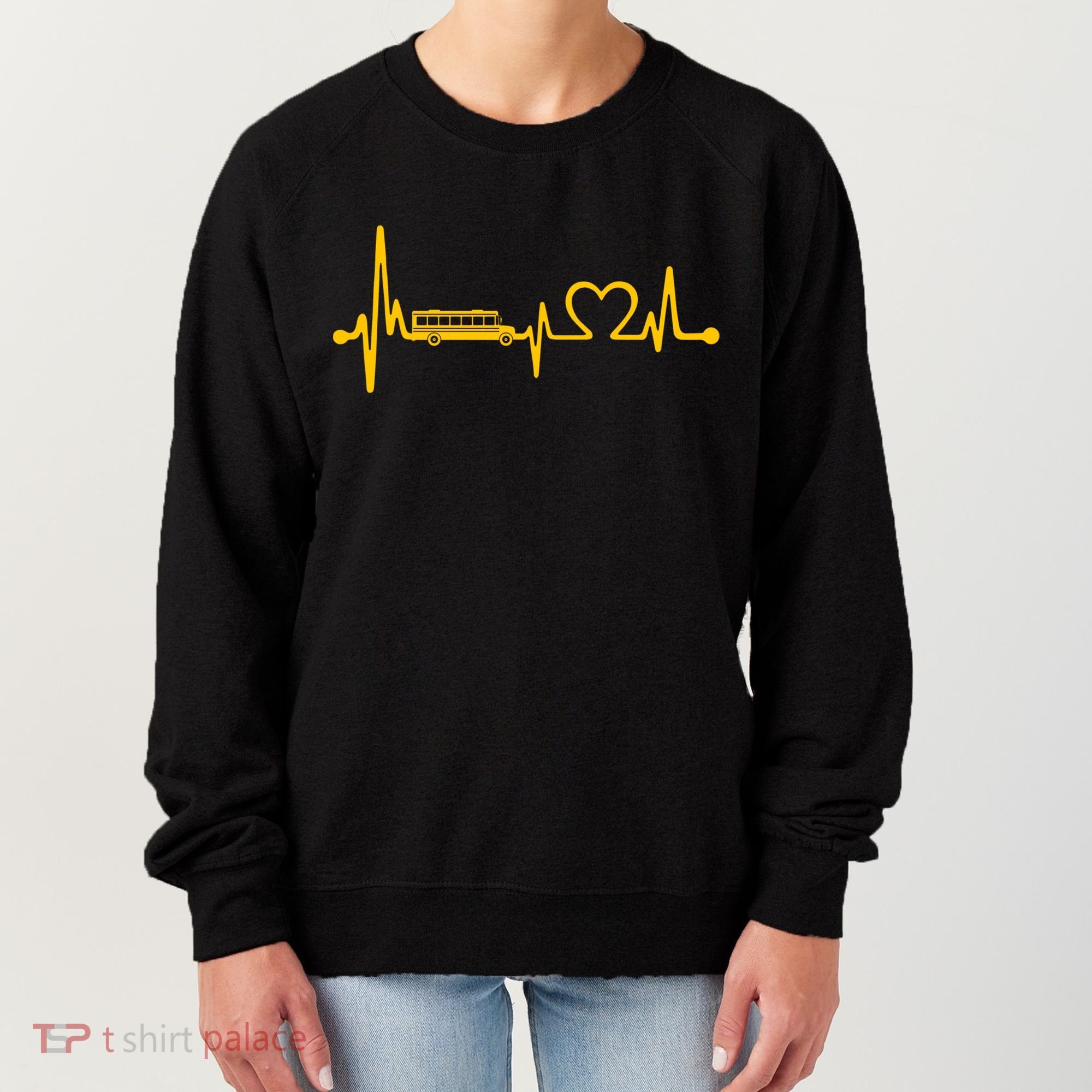 Funny School Bus Driver Gift Love School Bus Heartbeat Gift Women's Sweatshirt