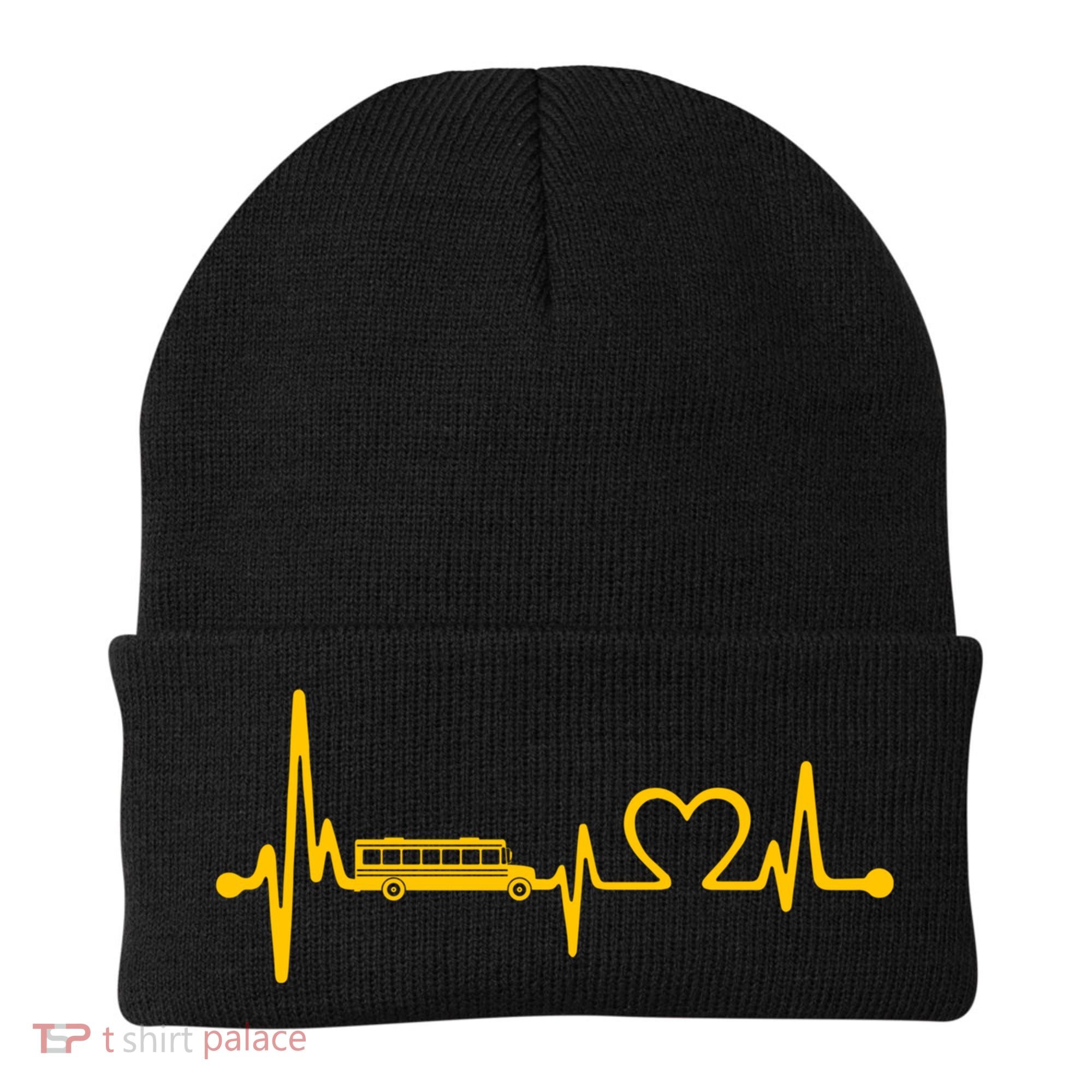 Funny School Bus Driver Gift Love School Bus Heartbeat Gift Beanie